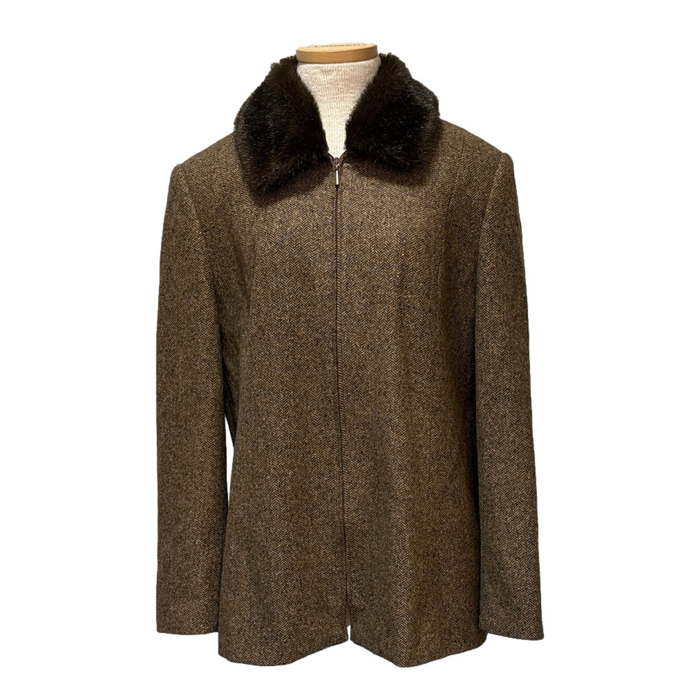 Talbots sz 16 vintage wool/silk blend jacket with faux fur removable collar